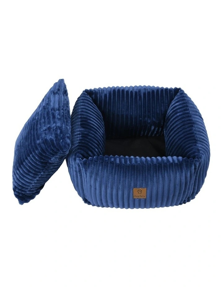 Ascher Plush Corduroy Square Dog Bed in Navy image 2