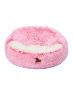 Snookie Hooded Faux Fur Calming Dog Bed in Ombre Pink