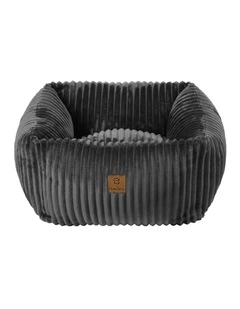 Ascher Plush Corduroy Square Dog Bed in Grey