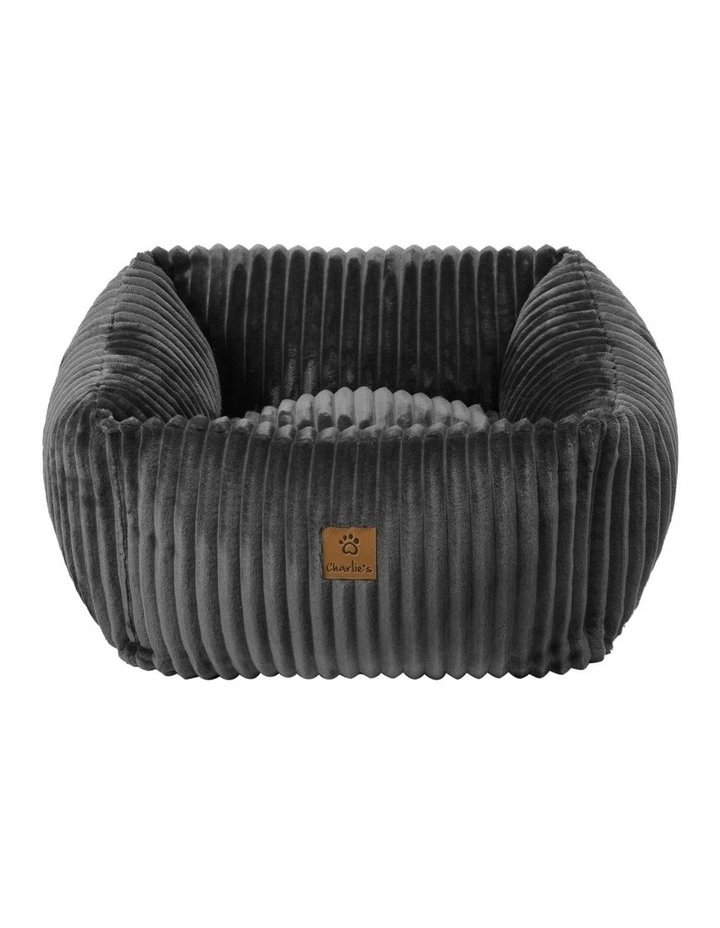 Ascher Plush Corduroy Square Dog Bed in Grey image 1