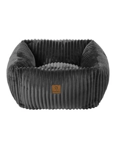 Ascher Plush Corduroy Square Dog Bed in Grey