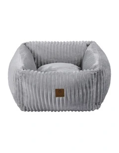 Ascher Plush Corduroy Square Dog Bed in Silver