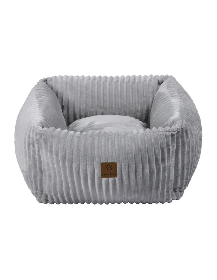Ascher Plush Corduroy Square Dog Bed in Silver image 1