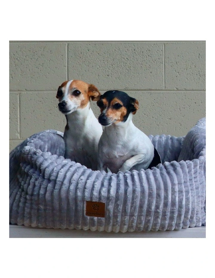 Ascher Plush Corduroy Square Dog Bed in Silver image 5