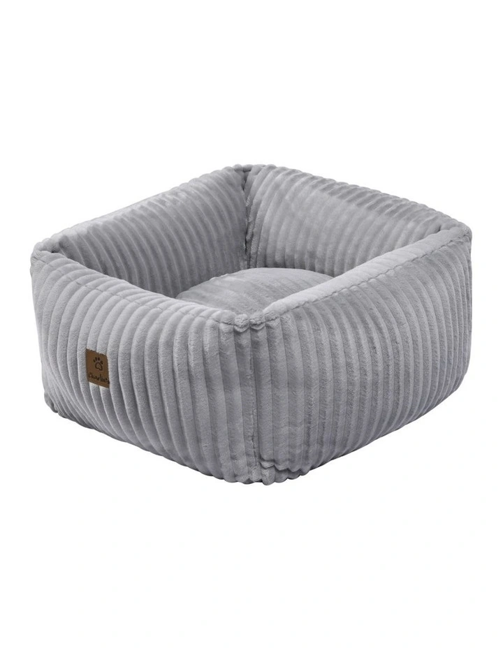 Ascher Plush Corduroy Square Dog Bed in Silver image 7