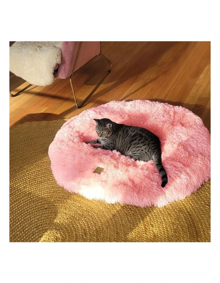 Shaggy Faux Fur Round Calming Dog Mat in Ombre Pink image 7