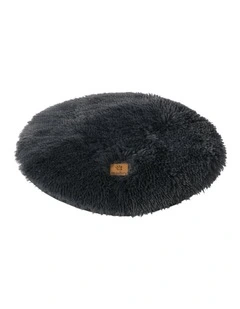 Shaggy Faux Fur Round Calming Dog Mat in Charcoal