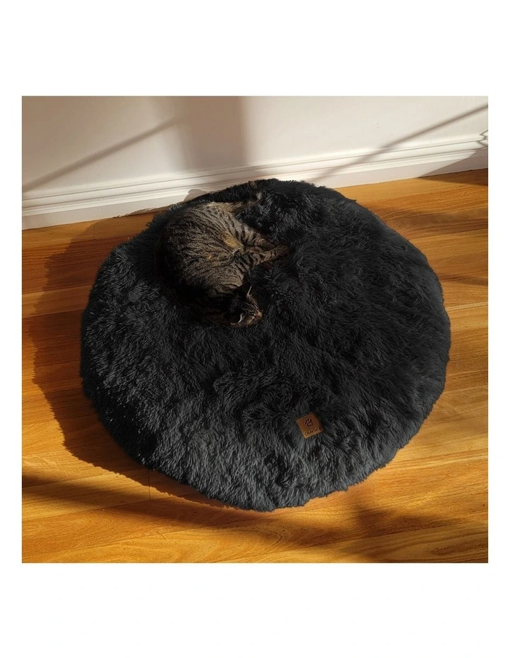 Shaggy Faux Fur Round Calming Dog Mat in Charcoal image 2