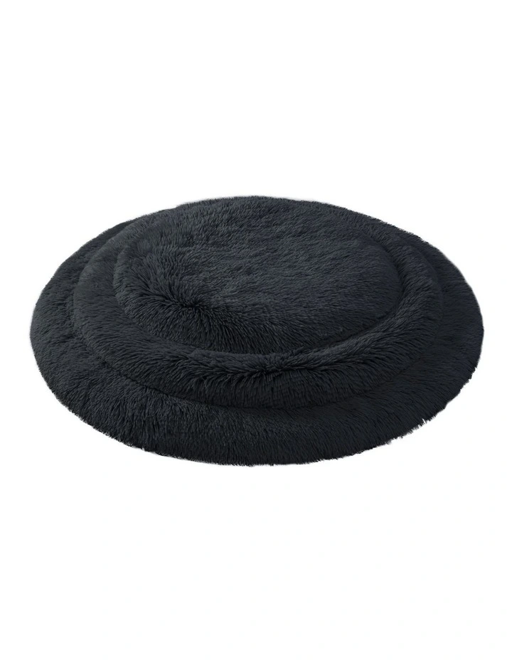 Shaggy Faux Fur Round Calming Dog Mat in Charcoal image 4