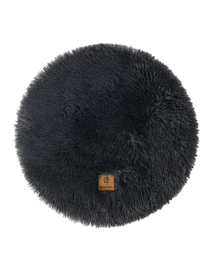 Shaggy Faux Fur Round Calming Dog Mat in Charcoal image 5
