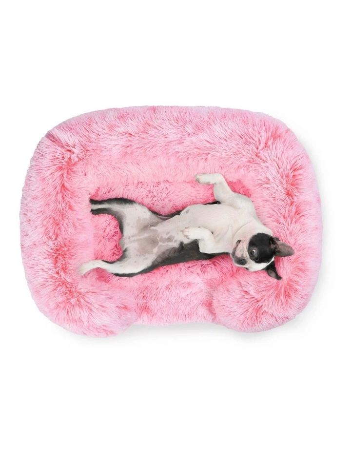 Shaggy Memory Foam Sofa Dog Bed With Bolster in Ombre Pink image 2