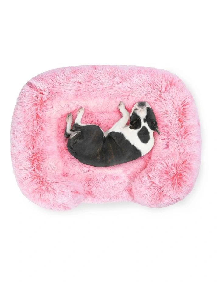 Shaggy Memory Foam Sofa Dog Bed With Bolster in Ombre Pink image 3