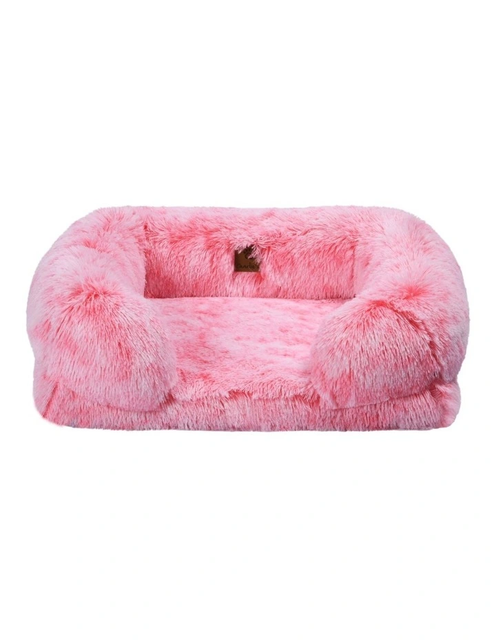 Shaggy Memory Foam Sofa Dog Bed With Bolster in Ombre Pink image 4