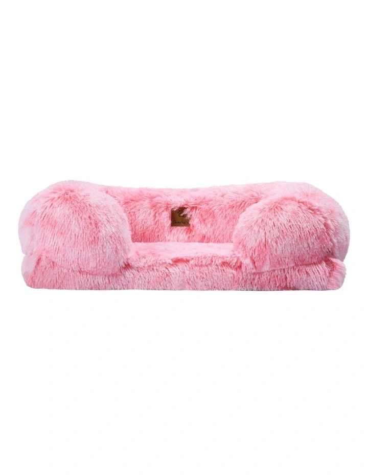 Shaggy Memory Foam Sofa Dog Bed With Bolster in Ombre Pink image 5