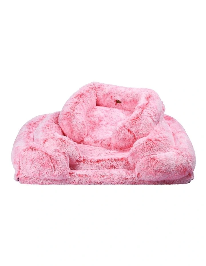 Shaggy Memory Foam Sofa Dog Bed With Bolster in Ombre Pink image 6
