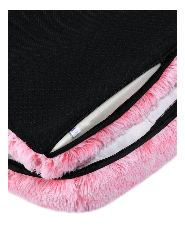 Shaggy Memory Foam Sofa Dog Bed With Bolster in Ombre Pink image 7