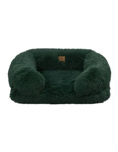 Shaggy Memory Foam Sofa Dog Bed With Bolster in Eden Green