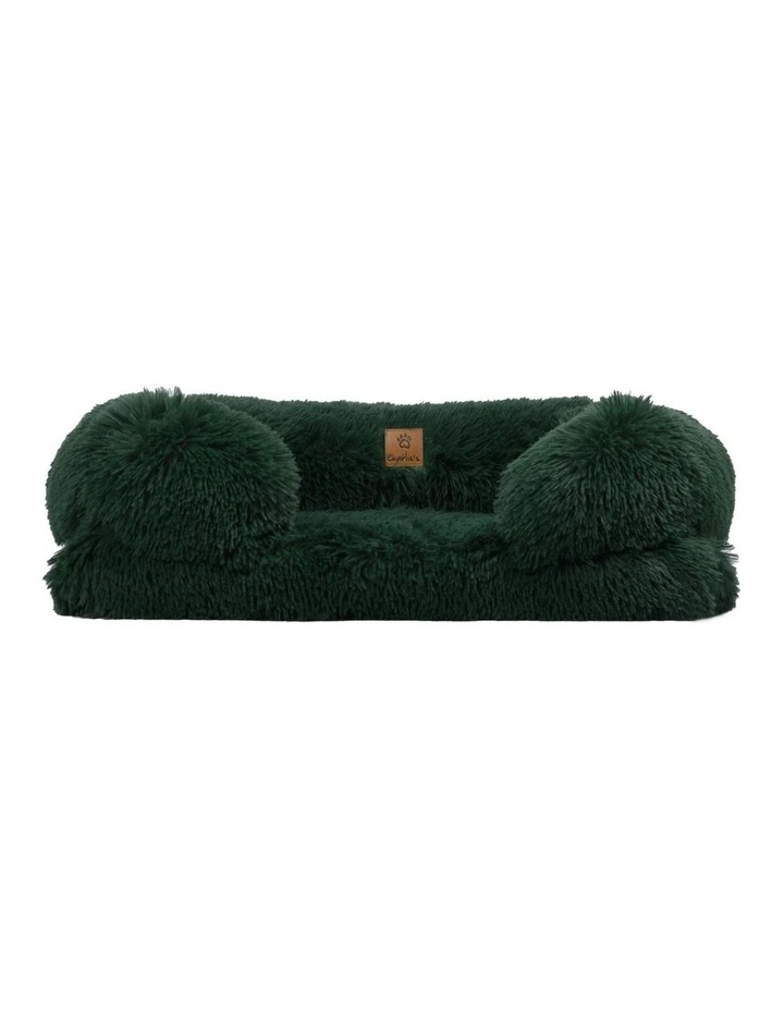 Shaggy Memory Foam Sofa Dog Bed With Bolster in Eden Green image 2