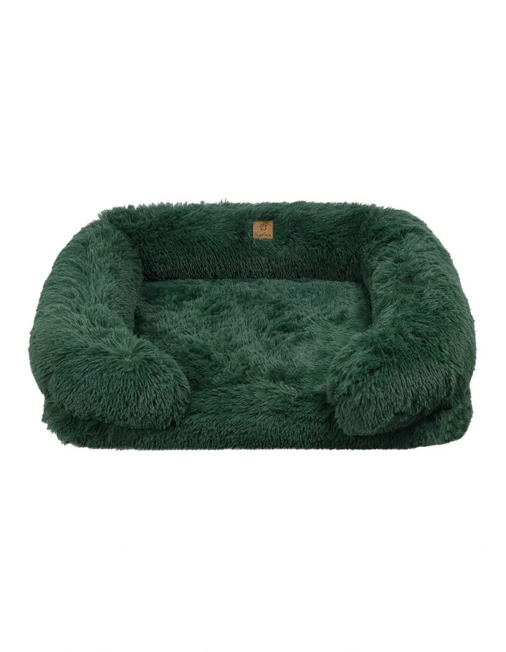 Shaggy Memory Foam Sofa Dog Bed With Bolster in Eden Green image 5