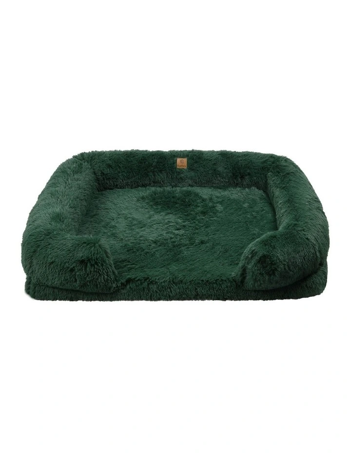 Shaggy Memory Foam Sofa Dog Bed With Bolster in Eden Green image 6