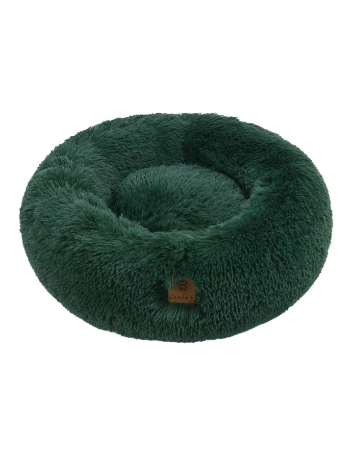 Shaggy Faux Fur Round Calming Dog Bed in Eden Green image 1