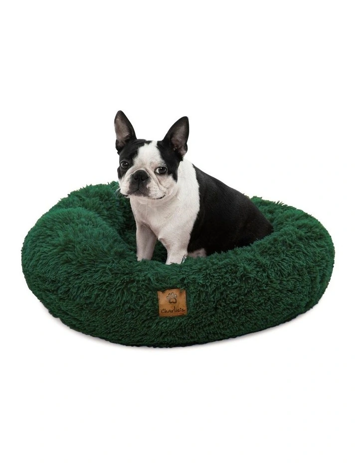 Shaggy Faux Fur Round Calming Dog Bed in Eden Green image 5
