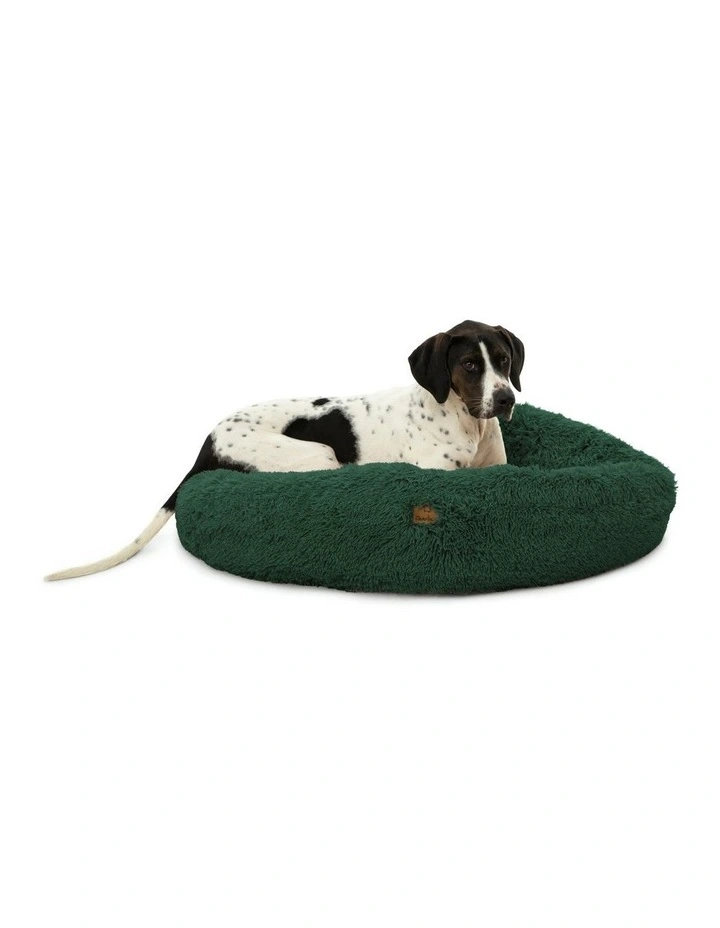 Shaggy Faux Fur Round Calming Dog Bed in Eden Green image 6