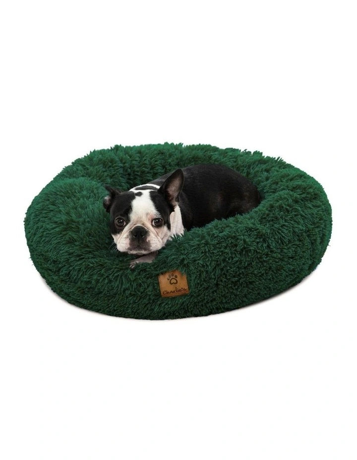 Shaggy Faux Fur Round Calming Dog Bed in Eden Green image 7
