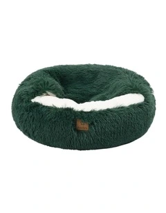Snookie Hooded Faux Fur Calming Dog Bed in Eden Green