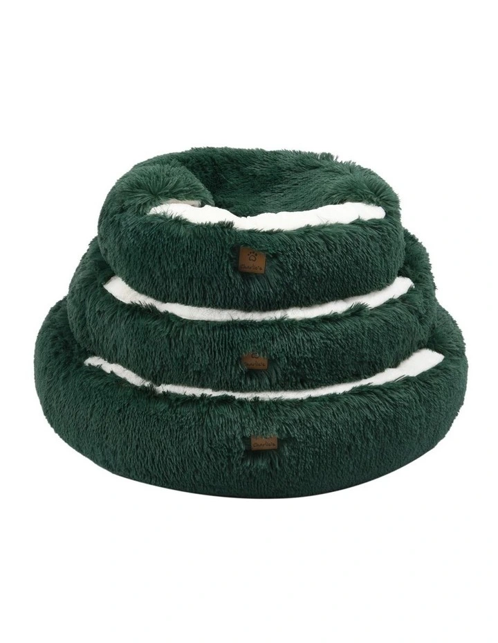 Snookie Hooded Faux Fur Calming Dog Bed in Eden Green image 2
