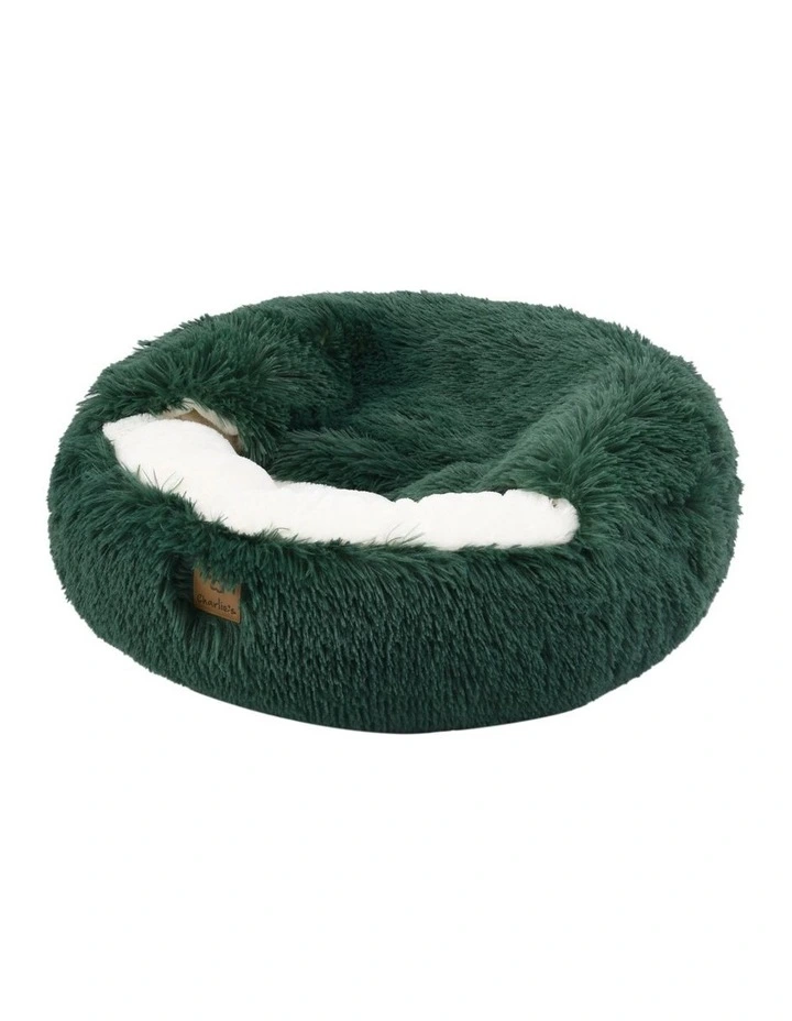 Snookie Hooded Faux Fur Calming Dog Bed in Eden Green image 3