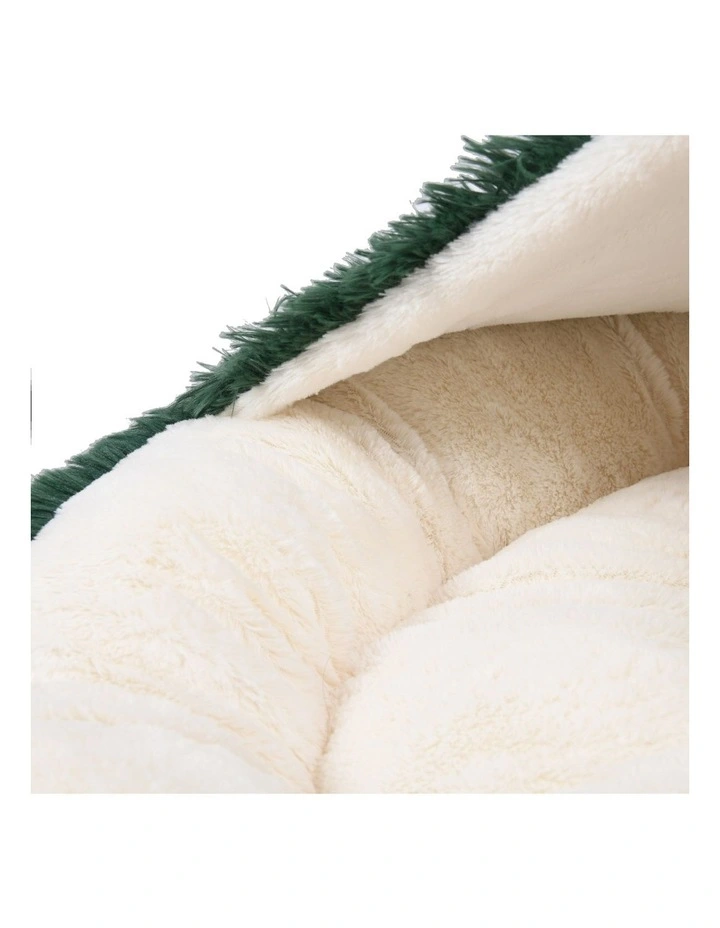 Snookie Hooded Faux Fur Calming Dog Bed in Eden Green image 7