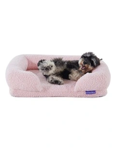 Teddy Fleece Orthopedic Memory Foam Sofa Dog Bed With Bolster in Pink