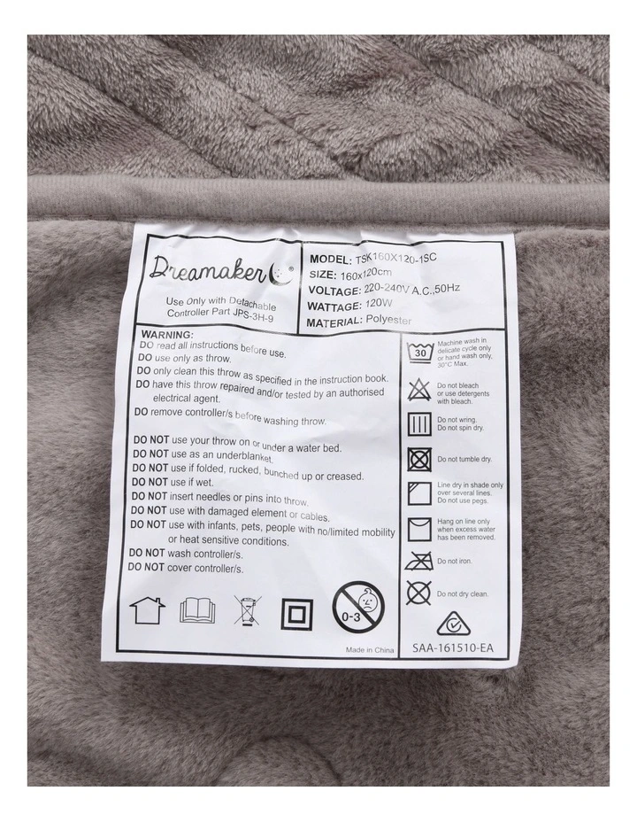 Dreamaker Faux Mink Heated Throw Blanket 160x120cm in Mocha MYER