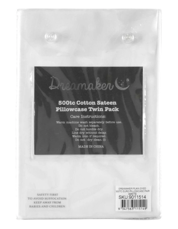 500 Thread Count Cotton Sateen Euro Pillowcase Twin Pack in White image 2
