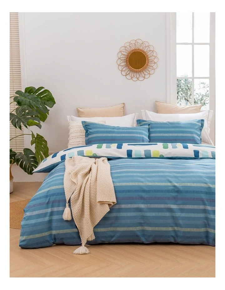 Gio Stripes Cotton Reversible Quilt Cover Set in Blue image 2