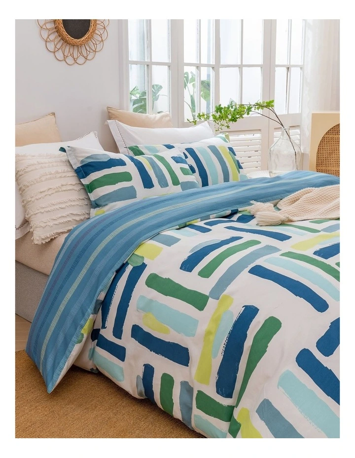 Gio Stripes Cotton Reversible Quilt Cover Set in Blue image 3