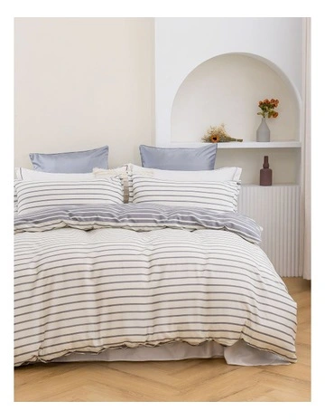 Miller Stripe Cotton Reversible Quilt Cover Set in Grey