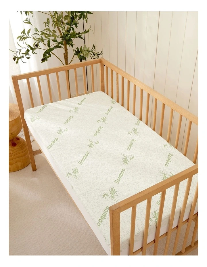 260Gsm Bamboo Knitted Cot Waterproof Fitted Sheet Mattress Protector in White image 2