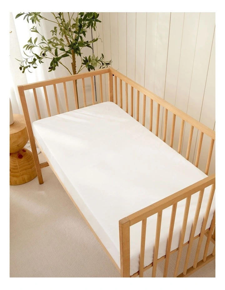 Bamboo Cotton Jersey Cot Waterproof Mattress Protector in White image 2