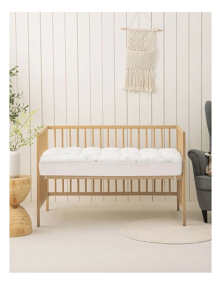 1000GSM Bamboo Covered Ball Fibre Baby Cot Mattress Topper in white image 3