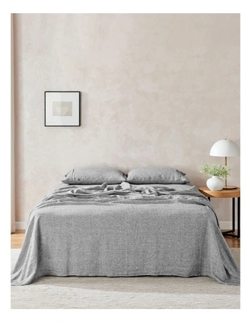 Classic Pinstripe Linen Sheet Set with Pinstripe in Black/White