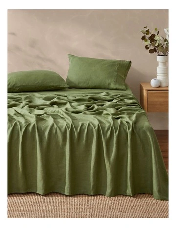 Vintage Washed Hemp Linen Sheet Set in Olive