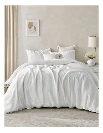 European Flax Linen Quilt Cover Set in White