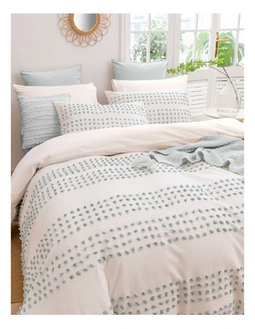 Clovelly Tufted Stripe Quilt Cover Set in Seafoam