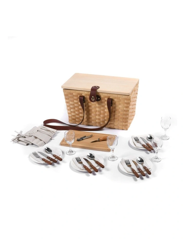 4 Person Barossa Natural Wicker Picnic Basket Set in Beige image 1