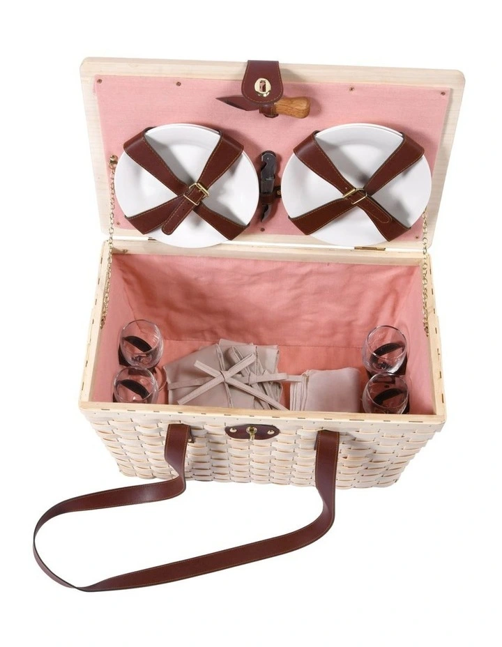 4 Person Barossa Natural Wicker Picnic Basket Set in Beige image 4