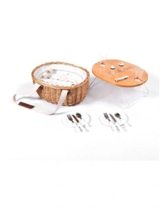 McLaren Vale 2 Person Oval Insulated Wicker Basket with Folding Table in Natural/Cream