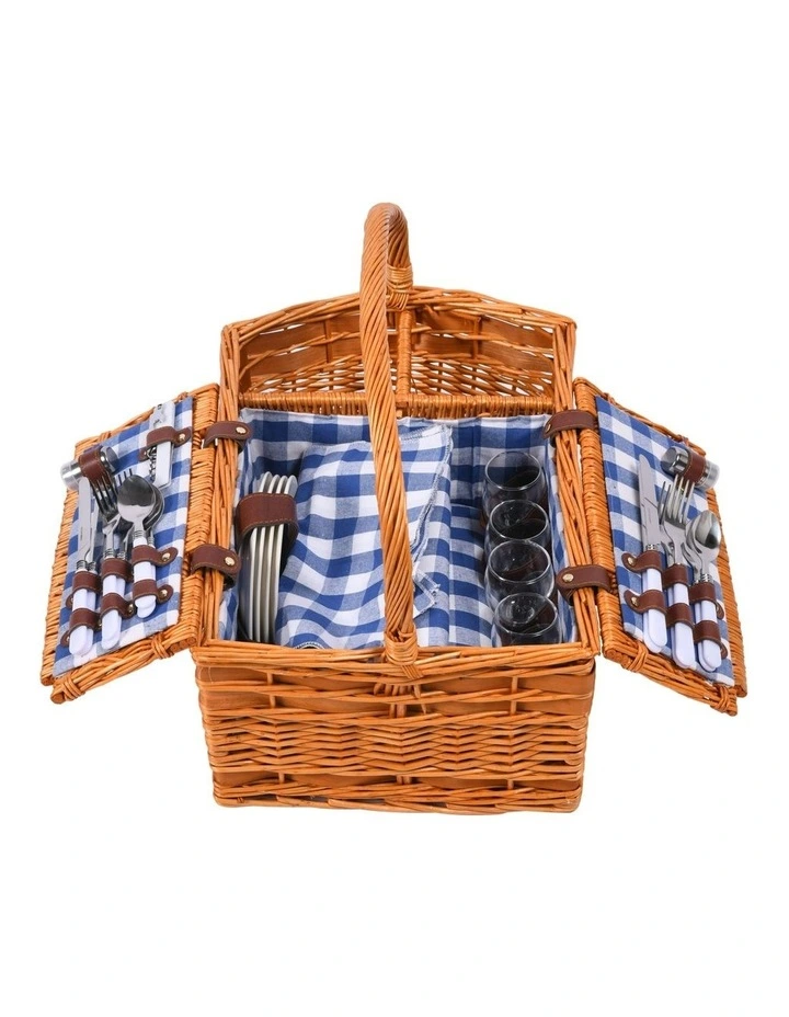Tasmania 4 Person Picnic Basket Set with Gingham Rug in Multi image 5