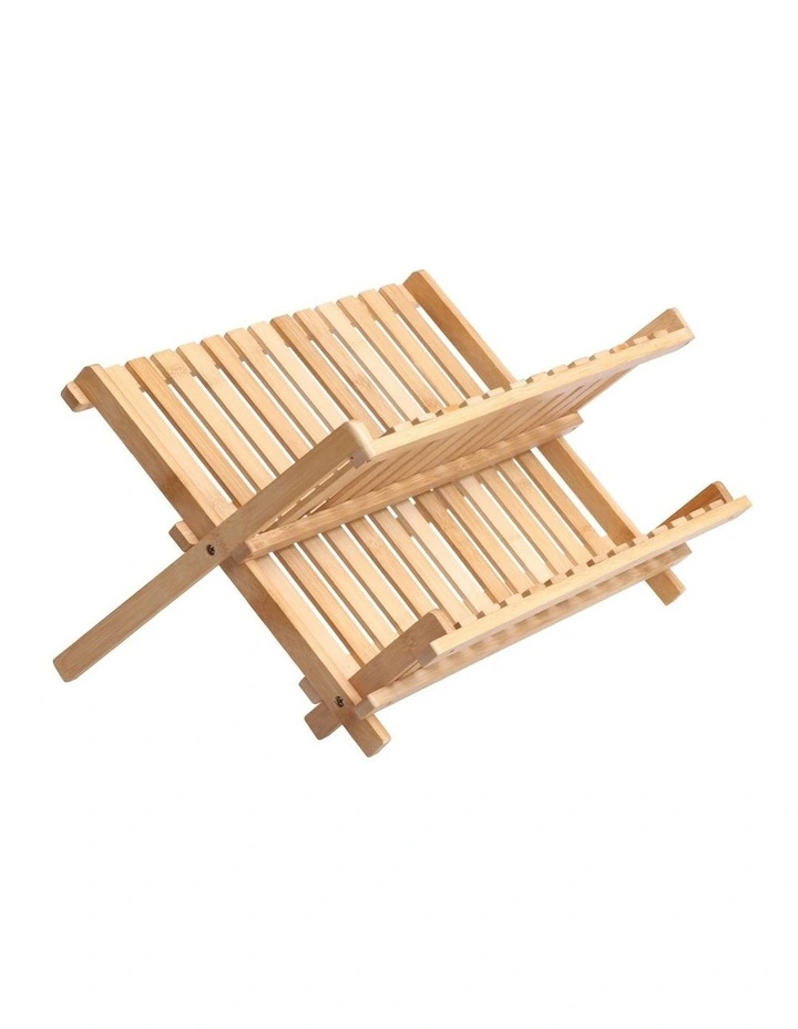 Bamboo Folding Dish Rack 45x33x26cm in Natural Brown image 1
